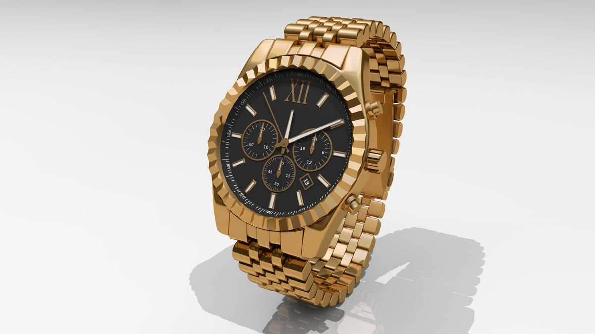 Gold luxury wrist watch for men isolated on white background